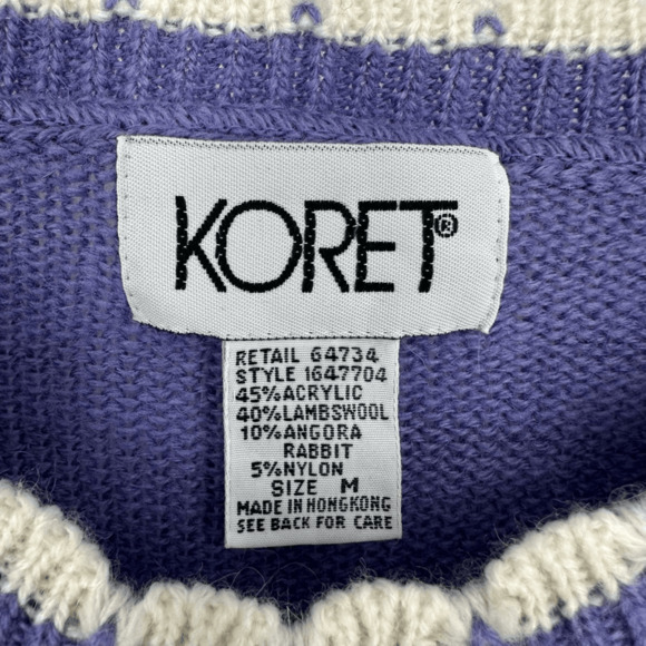 Vintage Wool Angora Embroidered Sweater M Purple Fairy Cottage Scalloped Neck - Picture 7 of 14